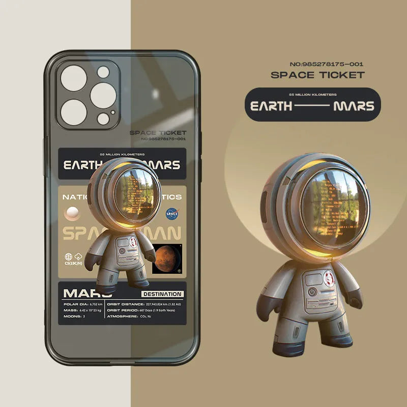 Black Niche Trendy Brand TPU soft phone case for iPhone with Mars Ticket graphic design pattern.