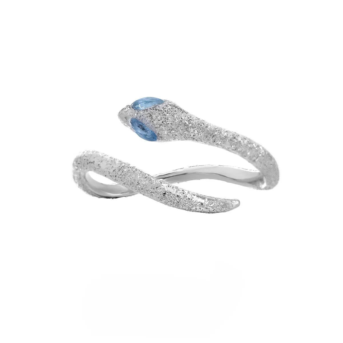 Adjustable silver ring with snake design and white gold electroplated finish for women