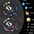 Natural stone beaded bracelet set showing all twelve zodiac signs with two bracelets displayed