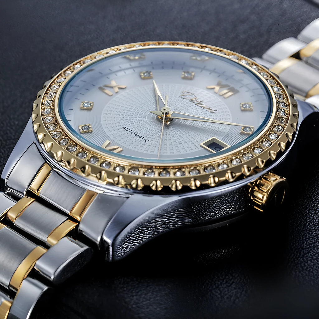 Fashionmonger men's waterproof automatic mechanical watch with luminous dial in gold and silver case options