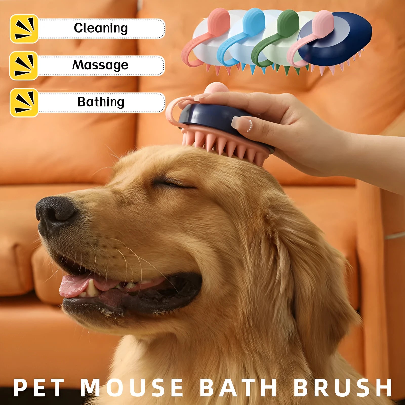 Soft silicone pet bath brush for dogs in four colour options with hair removal function
