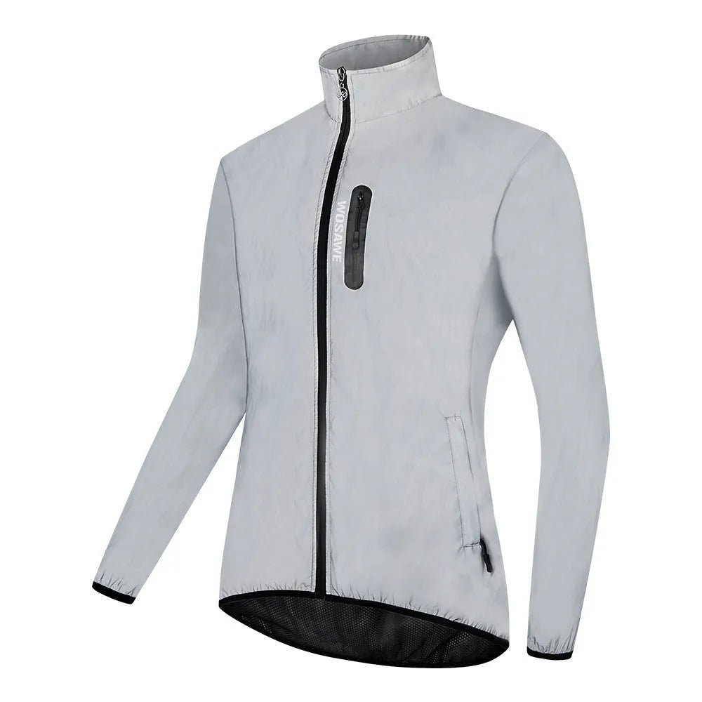 Silver windproof polyester long sleeved top coat displayed in European size 3XL with wind resistant fabric texture