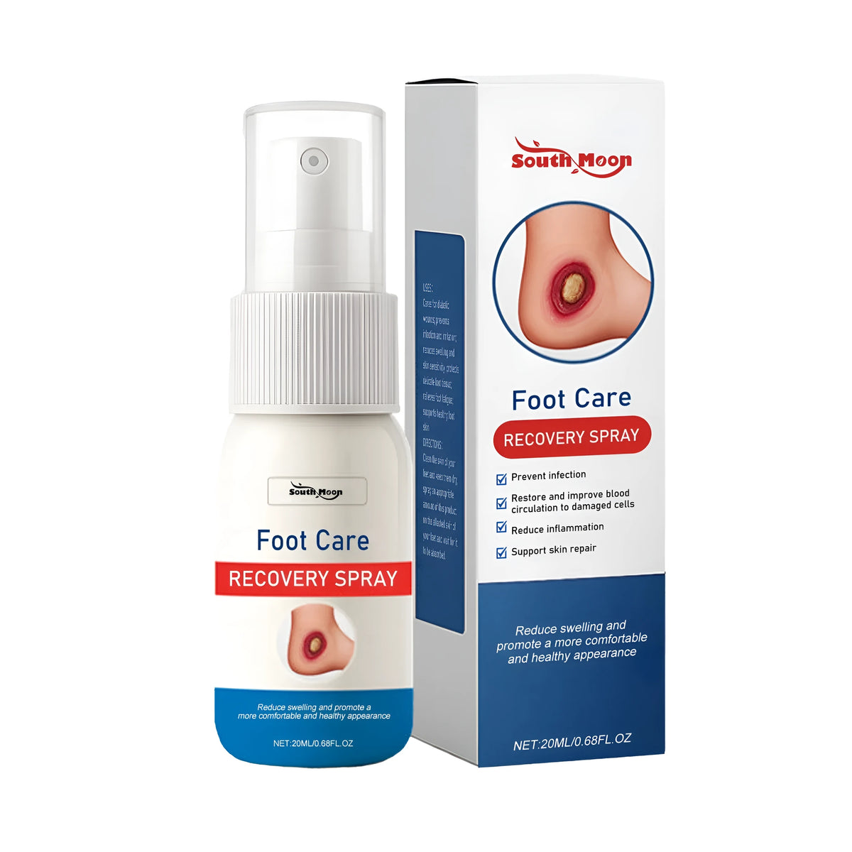 20ml foot care recovery spray bottle with Centella asiatica and mint leaves, compact size for travel and gym bags