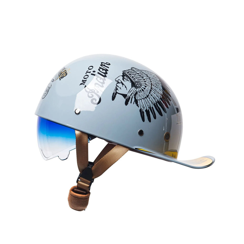 Men's retro-style half helmet for electric bicycles in bright black gradient blue colour