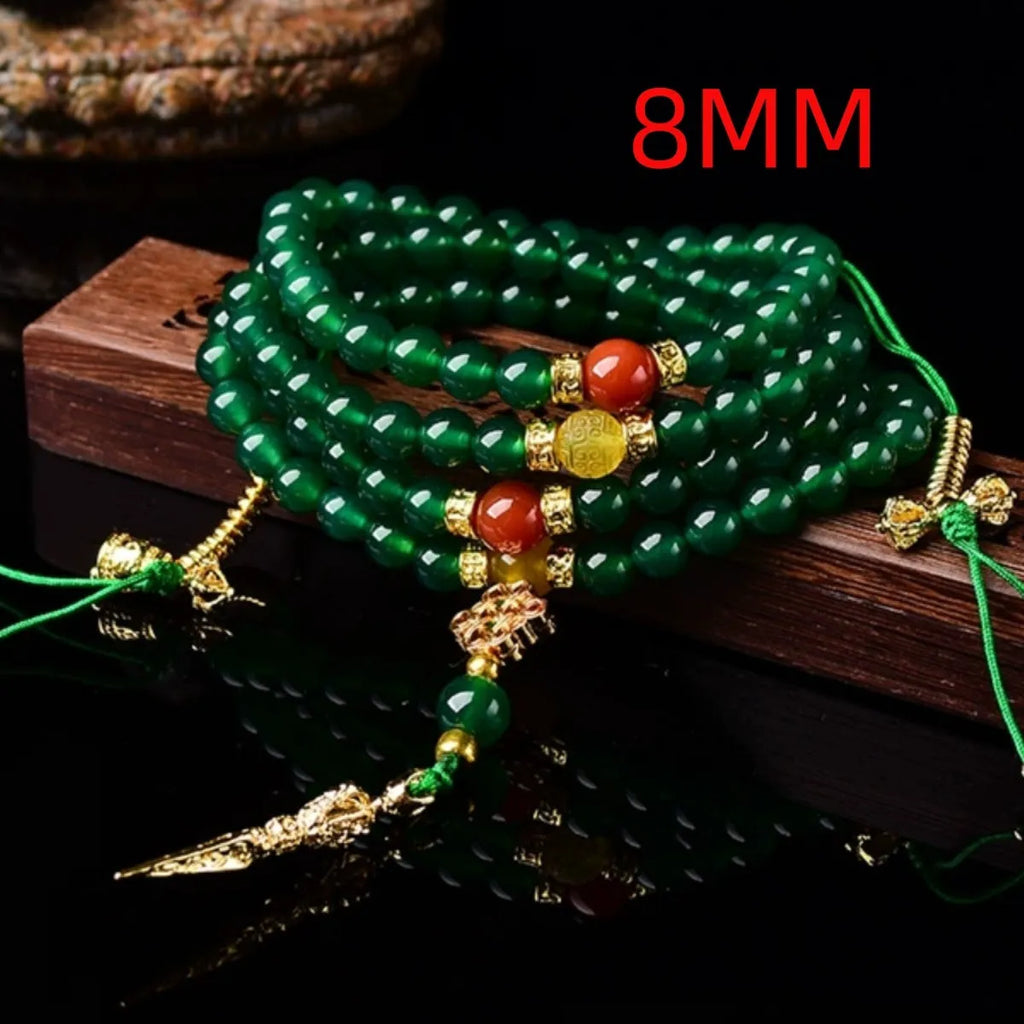 Brazilian natural green agate multi-circle unisex bracelet showing stone beads in handcrafted design