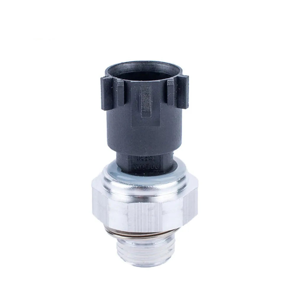 Silver aluminium automobile fuel pressure sensor with electrical connectors