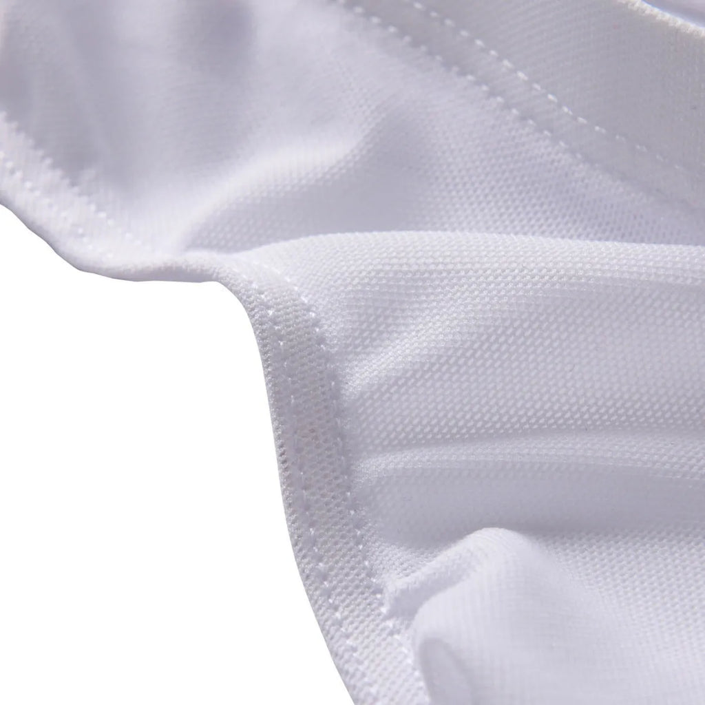Man wearing black ice silk nylon triangle mid-waist briefs, showing quick-dry fashion shorts design.