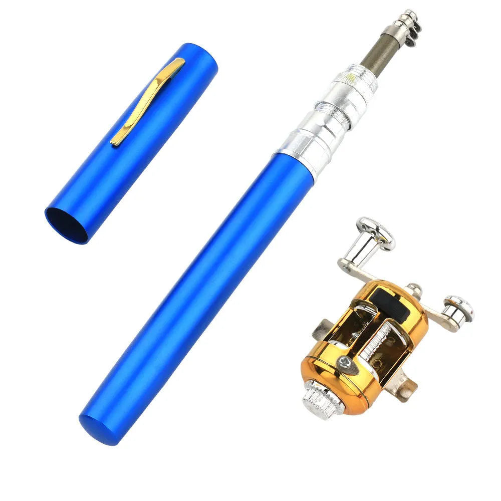 Compact telescopic pocket fishing rod kit collapsed to 20.5cm with gold reel for stream fishing