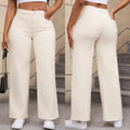 Women's high-waist straight wide-leg jeans in apricot colour, laid flat to show the cut and high-waist detail.