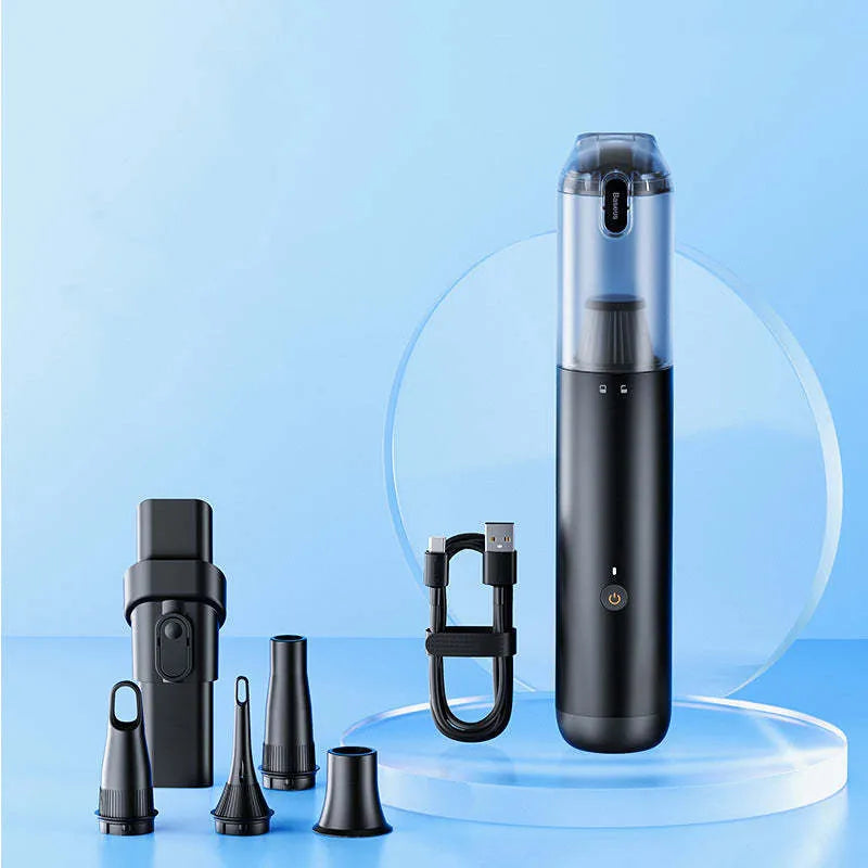 BASEUS A3 black and silver car wireless vacuum cleaner showing compact design
