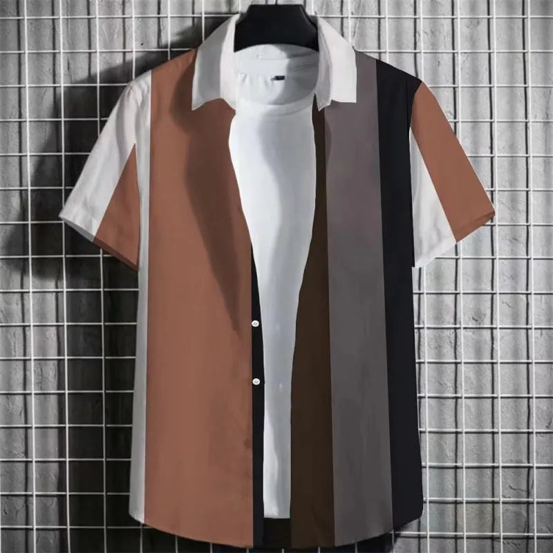 Men's linen short sleeve t-shirt with 3D printed striped pattern in a solid colour.