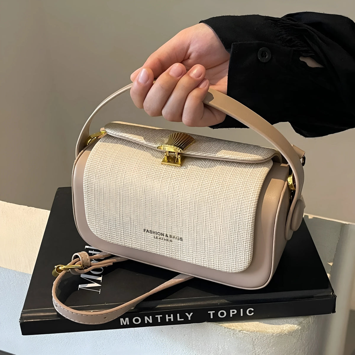 Women's PU leather messenger bag in urban simplicity style with horizontal square shape