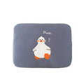 Blue cotton tablet case with embroidered duck design and zipper closure