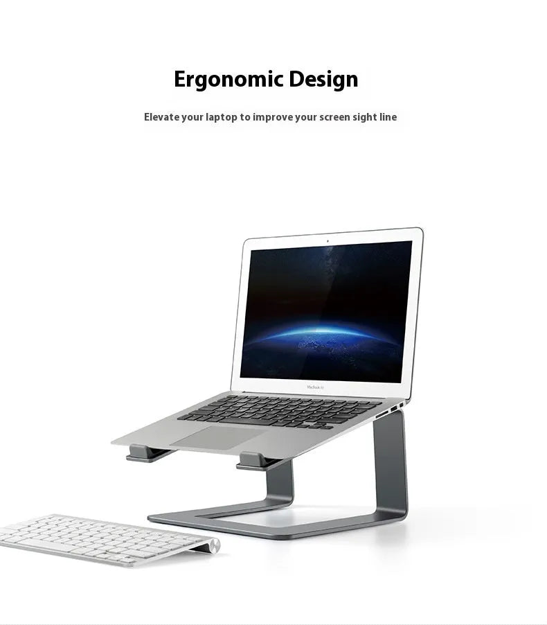 Aluminium laptop stand in black colour showing dimensions 29.9 × 25.8 × 18.5 cm