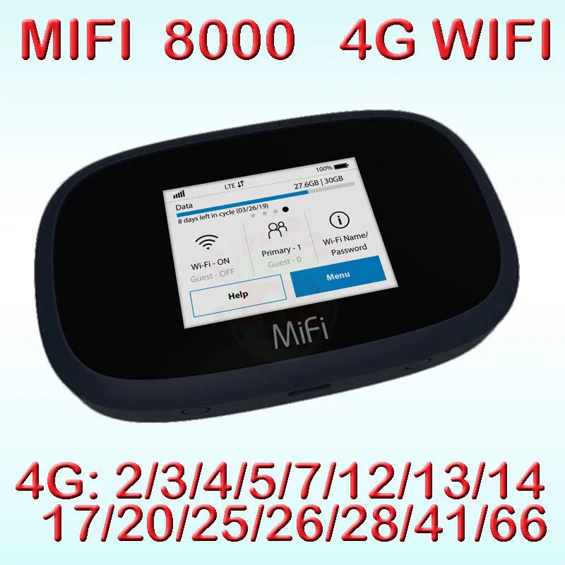 Black 4G wireless router with portable battery and cable included for mobile internet access