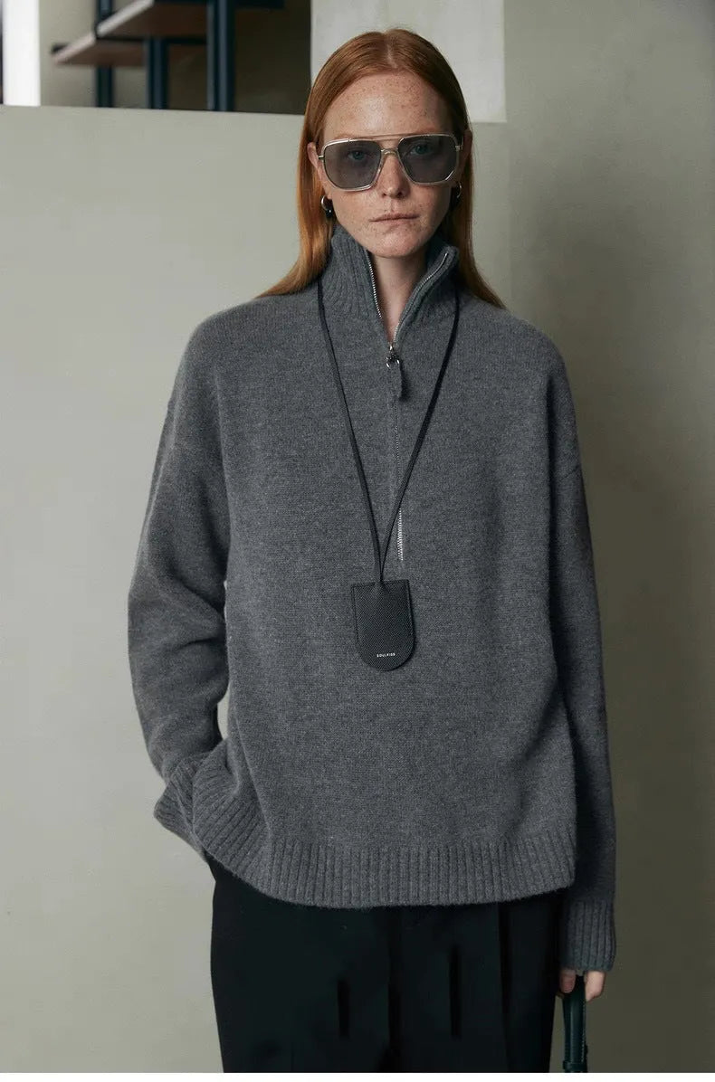 Wool bandage dress with loose lapels in black and mountain rain grey, long sleeves, sizes M and L.
