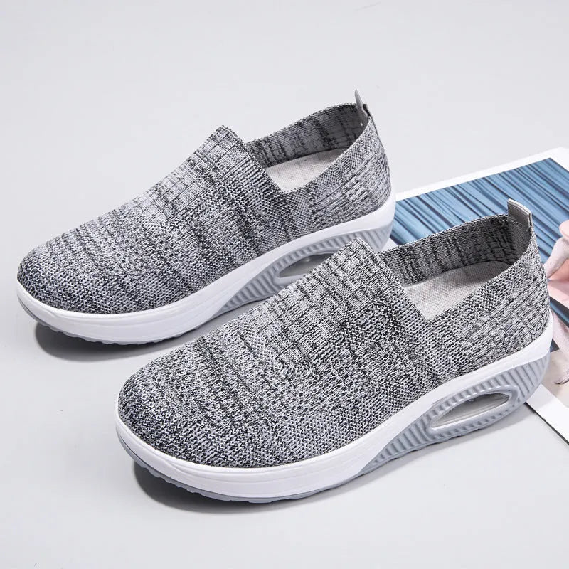 Women's mesh running shoes with air cushion, mid-heel, and round toe available in multiple colours
