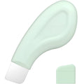 Green silicone-tipped stainless steel facial pore scraper tool with a non-slip handle.