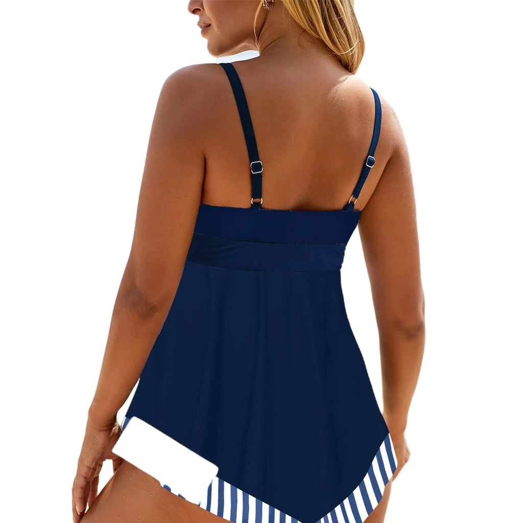 Plus size green two-piece bikini swimsuit with sleeveless top and briefs.