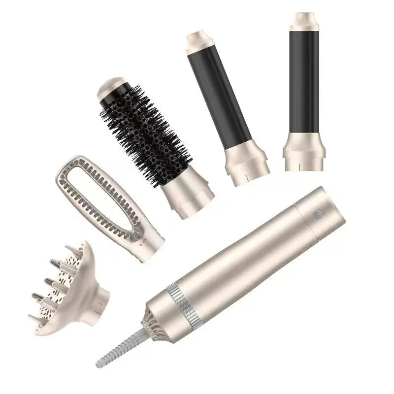 Champagne gold five-in-one hot air comb hair curler with heating elements for multi-function styling