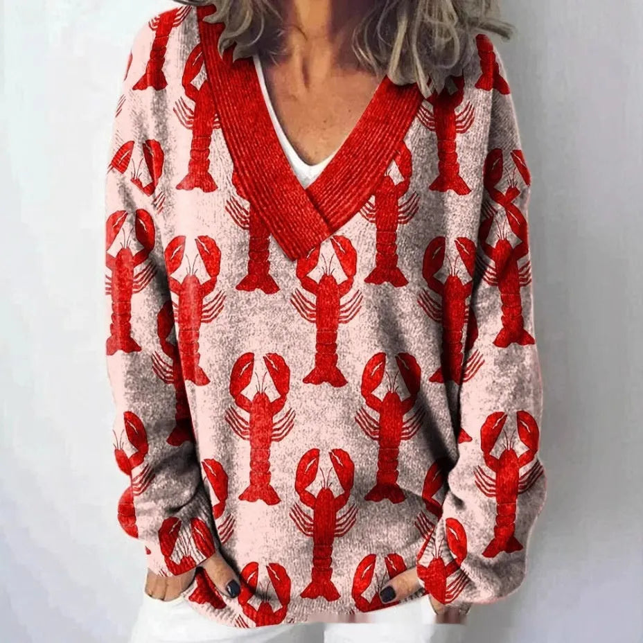 Women's long sleeve floral print sweatshirt with 3D effect in wool woven polyester fabric