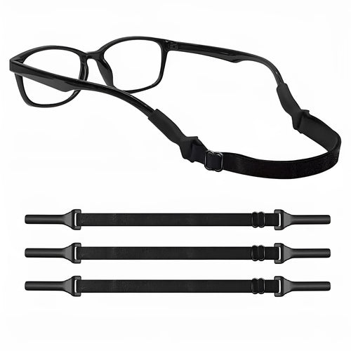 Black adjustable glasses cord strap with silicone earpieces for securing eyewear