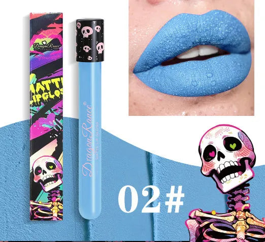 DR160 retro matte lip gloss tube for Halloween makeup in waterproof formula.
