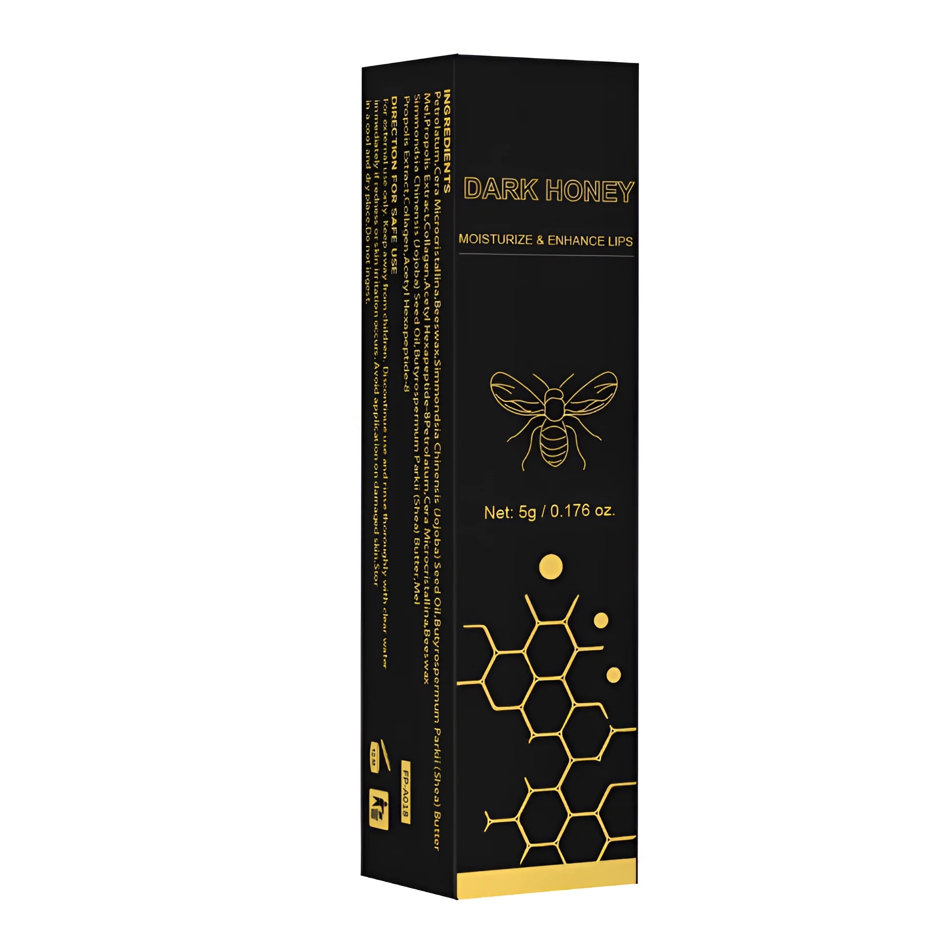 Dark honey shade lipstick with 5g net content and FP-A018 export coding