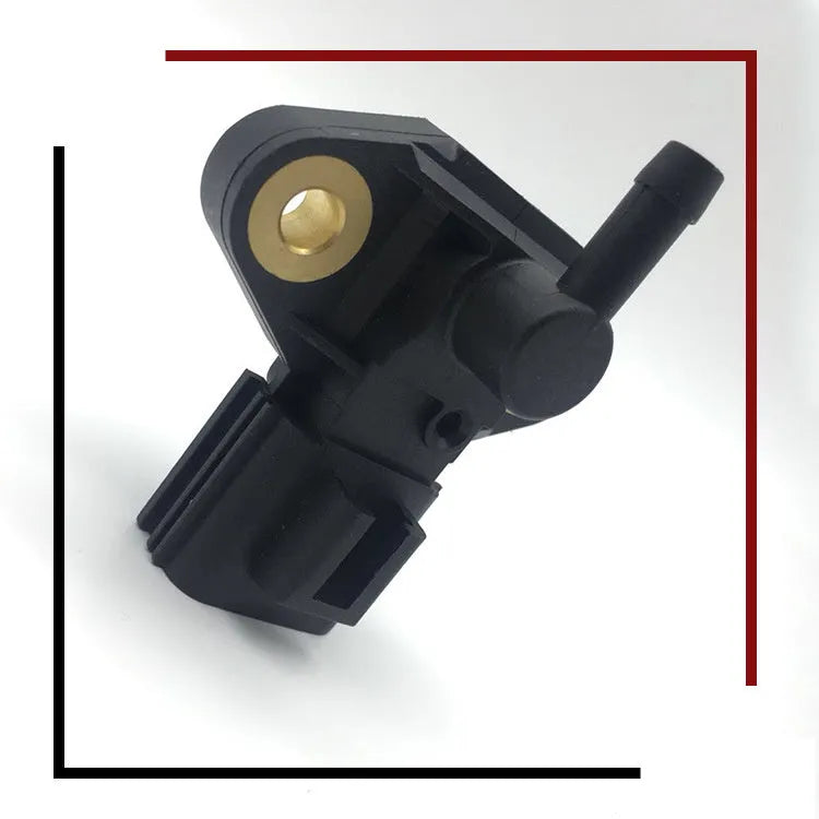 Black Ford compatible intake pressure sensor with electrical connector for automotive installation