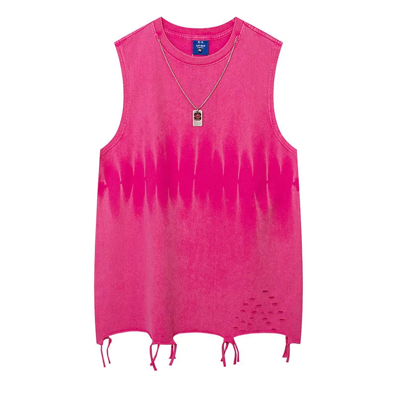 Men's loose hip hop sleeveless vest in cotton with dimensional patch pocket and straight hem, black or pink, S-XXL