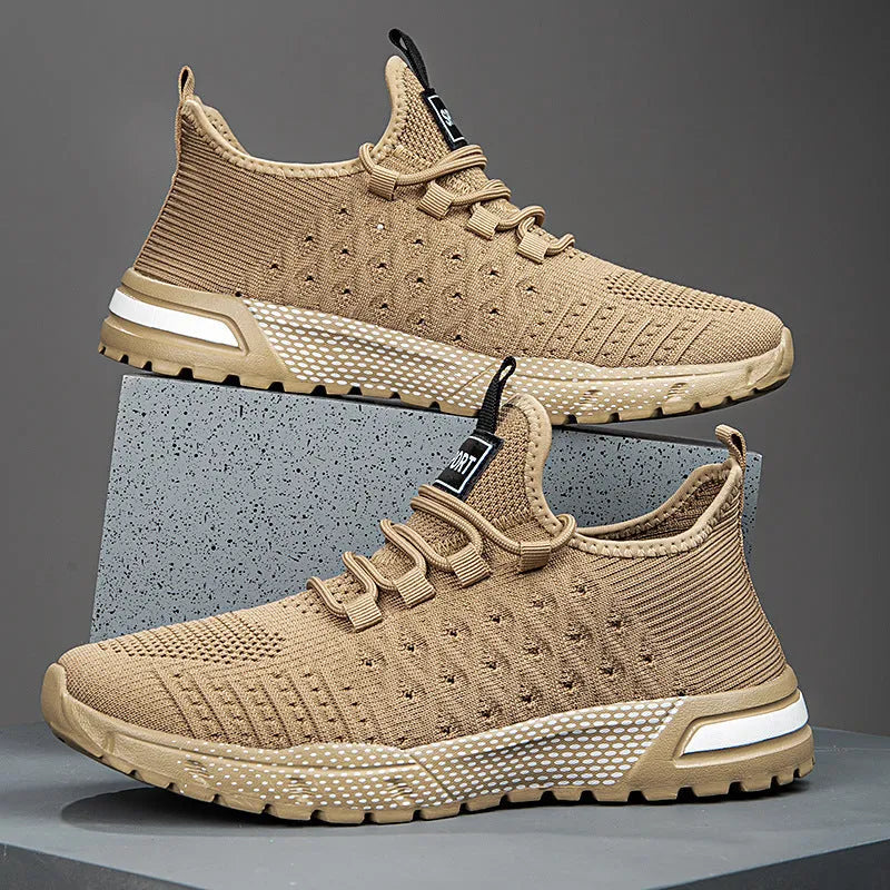 Men's casual mesh shoes in solid army green colour showing lightweight breathable upper and standard sole profile