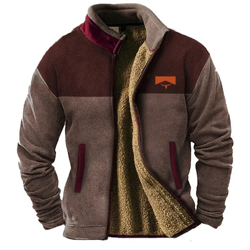 Men's green polyester padded coat with regular length shown on model