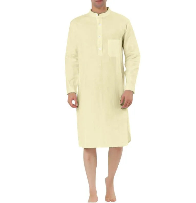 Men's cotton shirt robe with front pocket in light blue colour