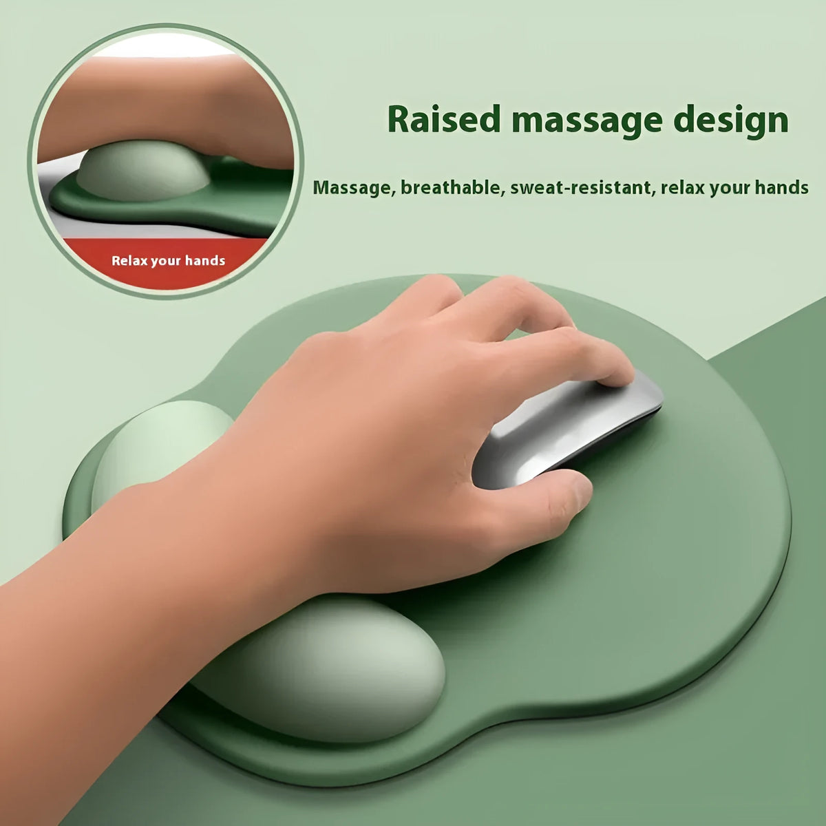 Silicone mouse mat with attached wristband in gradient colour pattern on desk