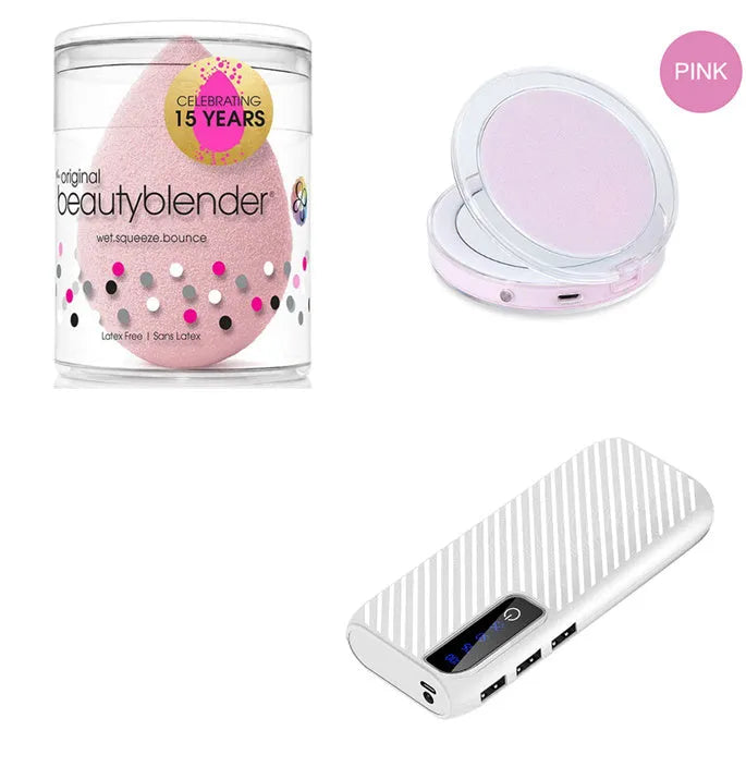 20000mAh mini power bank in black, blue, pink, or white with compact 142mm size