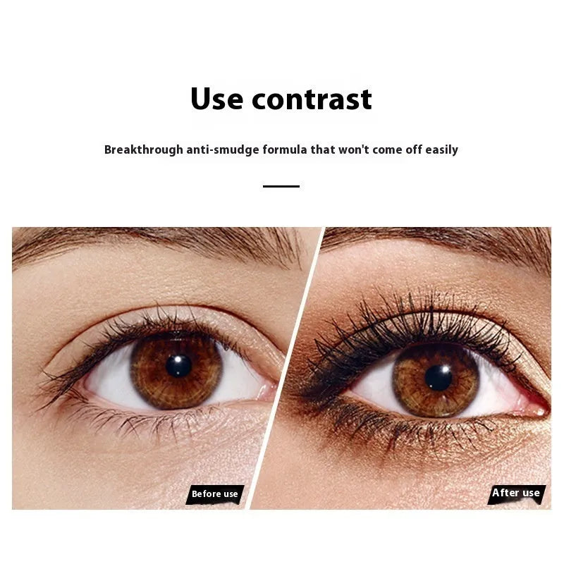 Black waterproof mascara tube providing 4D curling effect for long thick lashes