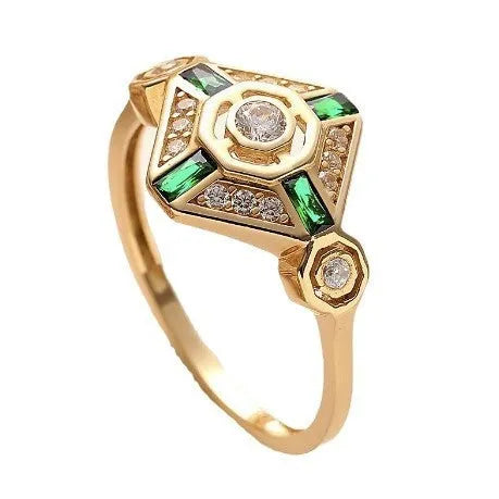 Square geometric women's ring with electroplated lvzuan finish showing ins style design
