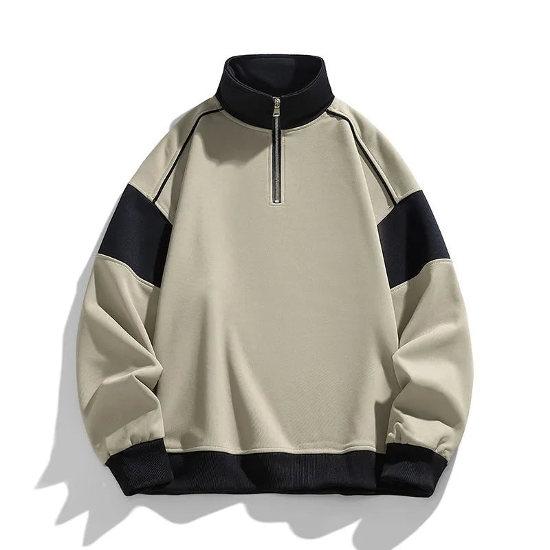 Men's corduroy rabbit fur hooded sweater with drop shoulders and loose lapels in neutral colours
