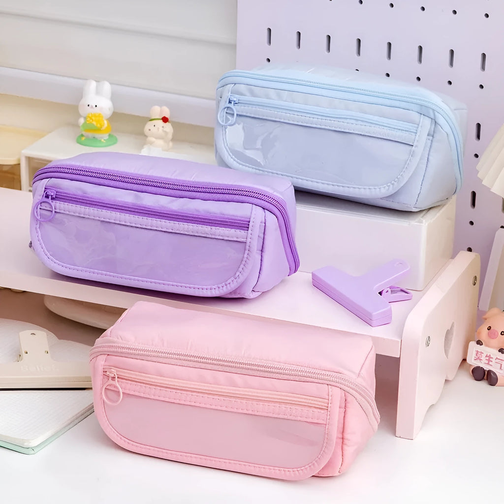 Korean-style canvas pencil case with ten-layer flip design in multiple colour options