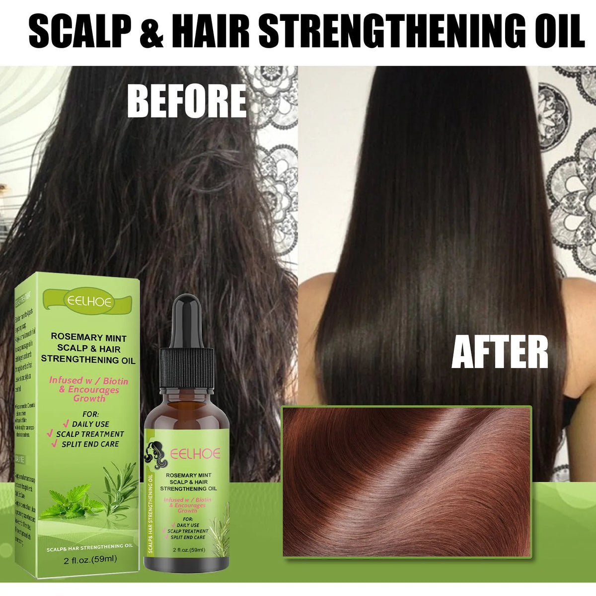 59ml Rosemary Mint Hair Growth Fluid bottle measuring 11.5cm by 3cm