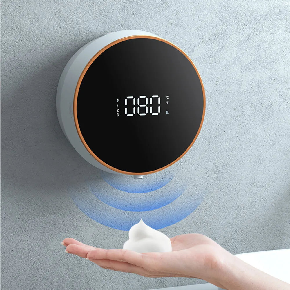 Smart automatic foam dispenser with USB charging mounted on bathroom wall