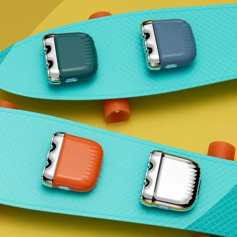 Three-head mini electric shaver in gun colour with rechargeable battery and magnetic heads