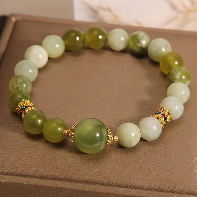 Xiuyan jade green women's bracelet with original sweet Mori design and after rain colour