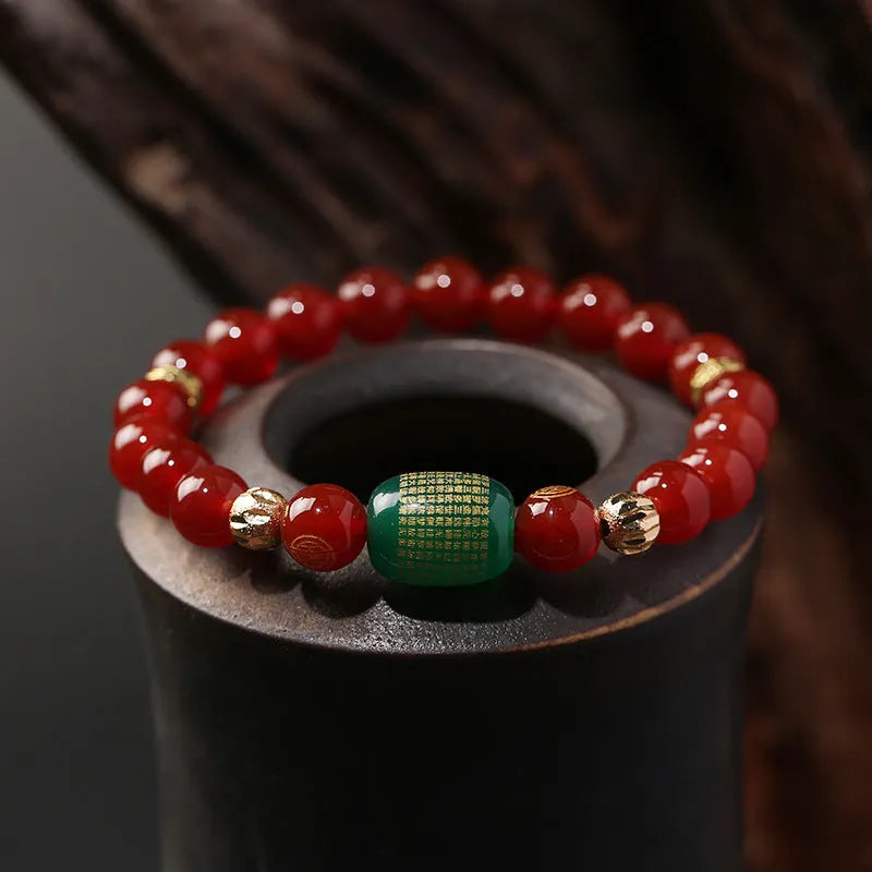 Red agate Guanyin bracelet with edge rosary beads and auspicious patterns for Buddhist meditation