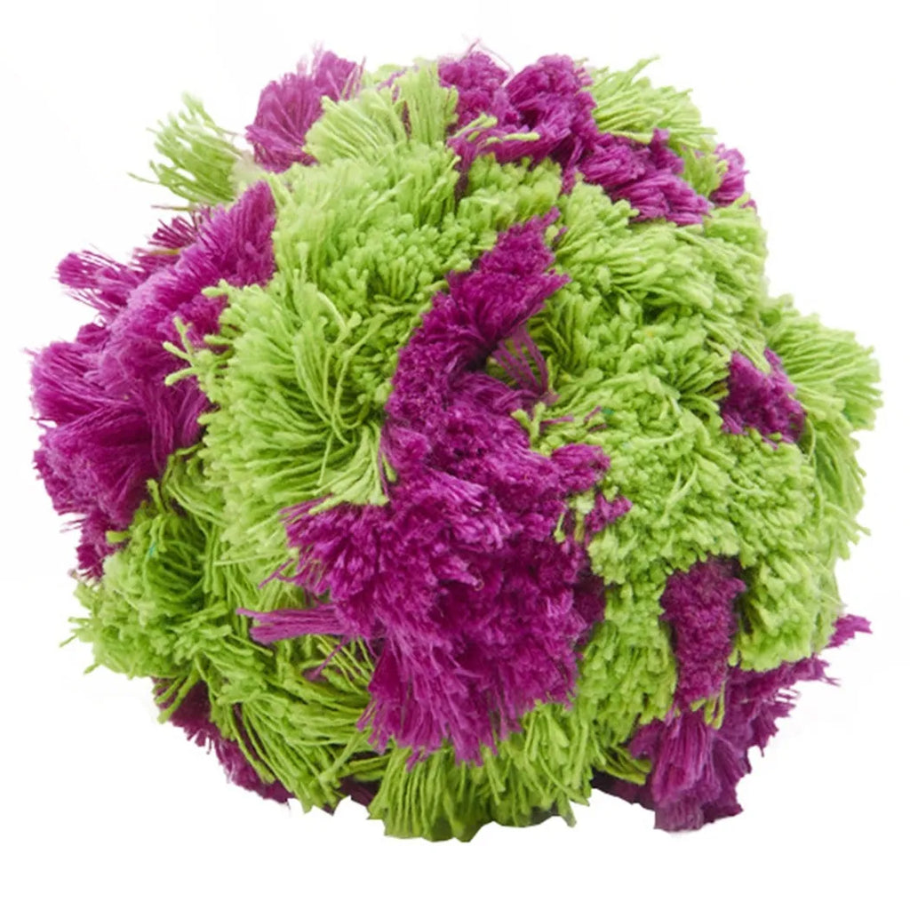 Purple plush seaweed ball dog chew toy measuring 15cm diameter for interactive play