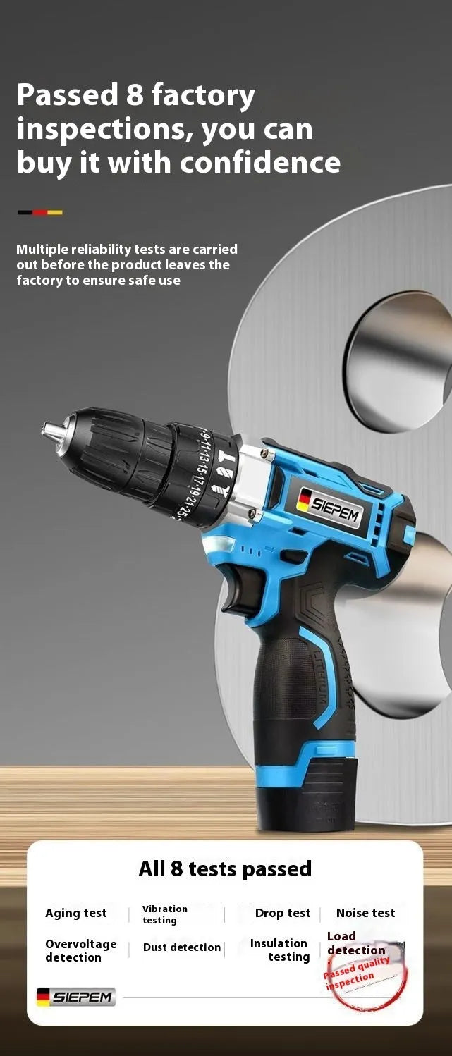 12V dual-speed impact pistol drill electric screwdriver kit in plastic storage box