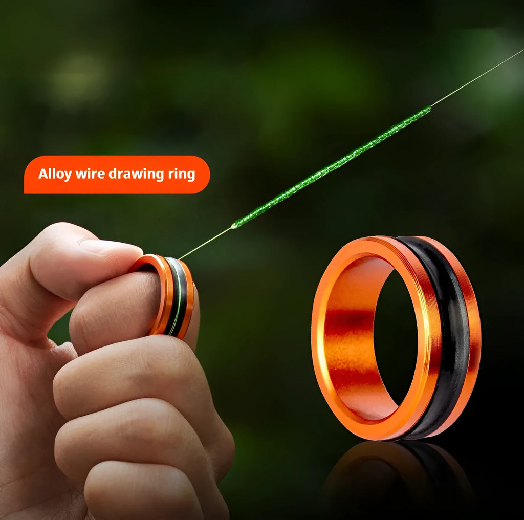 Orange and silver alloy fishing hand guard pull ring tool with non-slip grip
