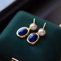 Natural lapis lazuli pearl earrings made from 925 silver with auspicious patterns