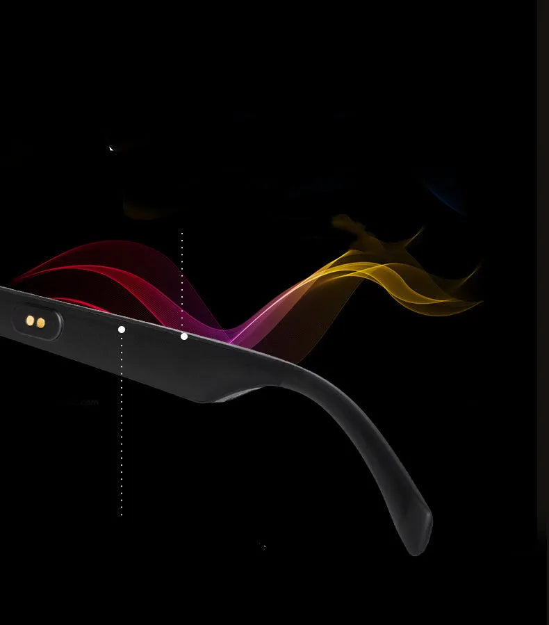 Smart glasses with semi-open Bluetooth speakers, PC+ABS frame, and protective lenses