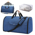 Dark blue folding Oxford cloth duffel bag with 36-55L capacity for travel and gym use
